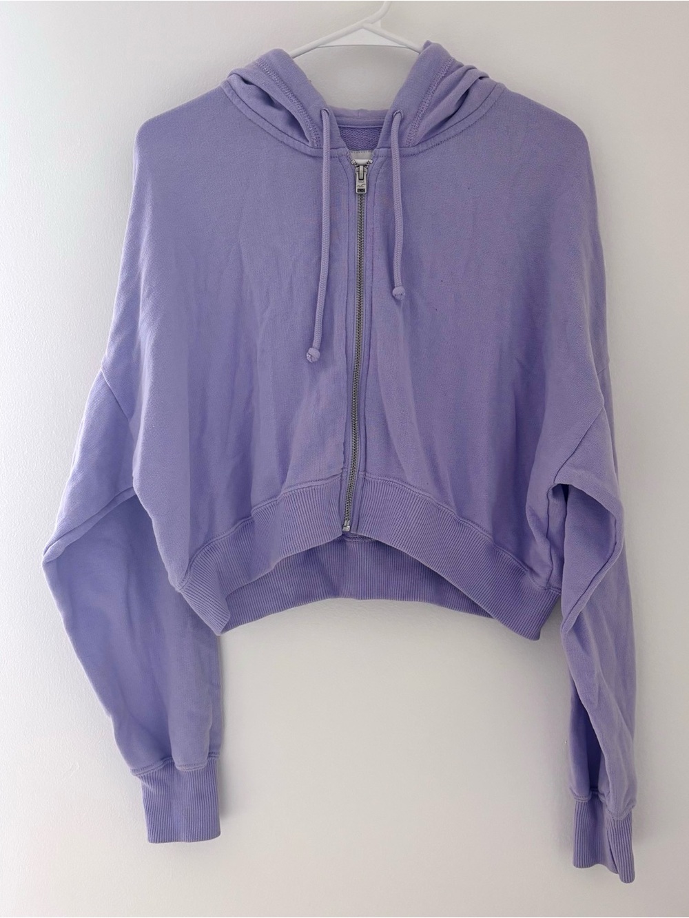 Hollister Crop Oversized Terry Full-Zip Hoodie Light Purple Lavender